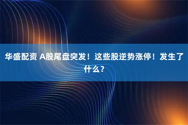 华盛配资 A股尾盘突发！这些股逆势涨停！发生了什么？